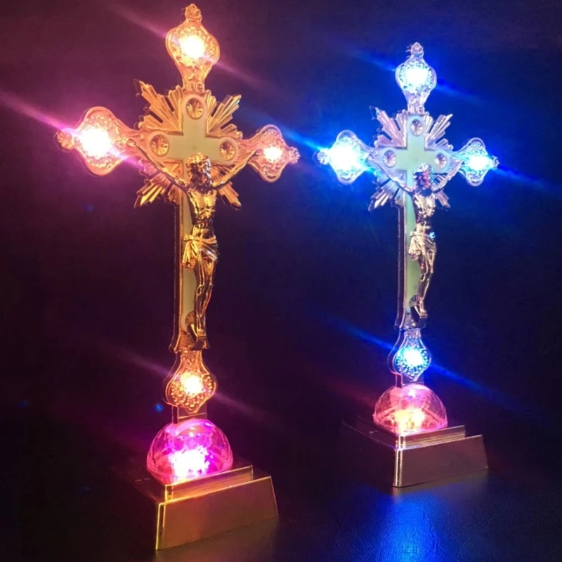 Church Crucifix LED Light Christian Catholic Statue Religious Prayer Gift