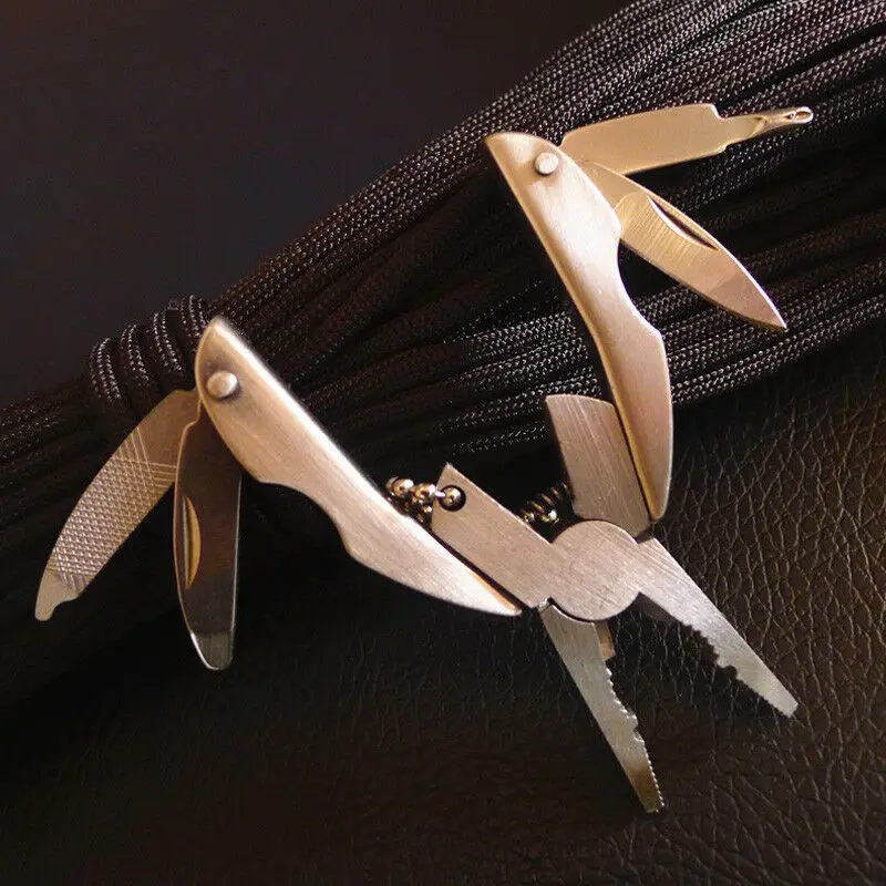 Mini Folding Plier Stainless Steel Foldaway Knife Keychain Screwdriver Portable Mini Pliers Camping Survival Multifunction Tool