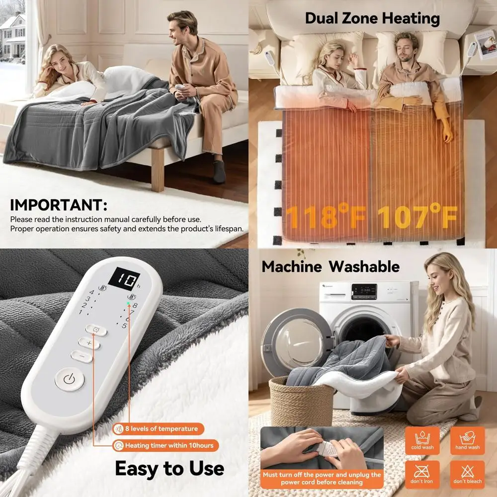 

Electric King Size Heated Blanket with Dual-Core Tech, ETL Certified, 100x90, 10H Auto Off, 8 Heat Levels, Machine Washable, Dua