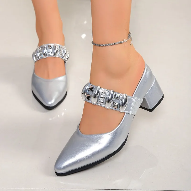 

Тапочки Baotou со стразами, модные нескользящие износостойкие туфли на высоком каблуке с острым носком и неглубоким носком