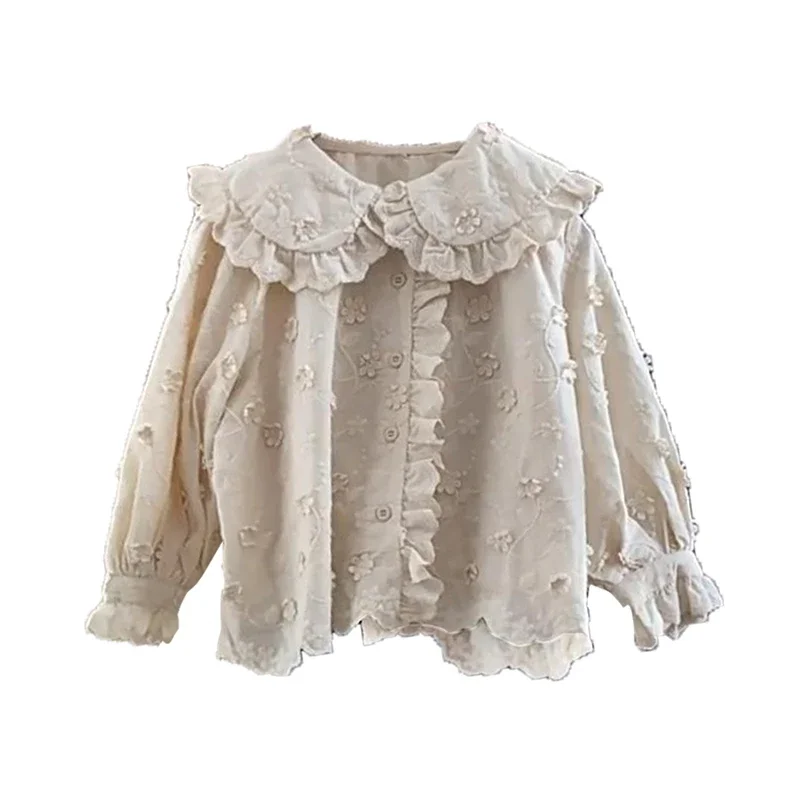 

Toddler Blouse Children's Wear 2023 Autumn New Girls' Sweet Doll Neck Flower Shirt Retro Fashion Half Skirt Kids Clothes Girls