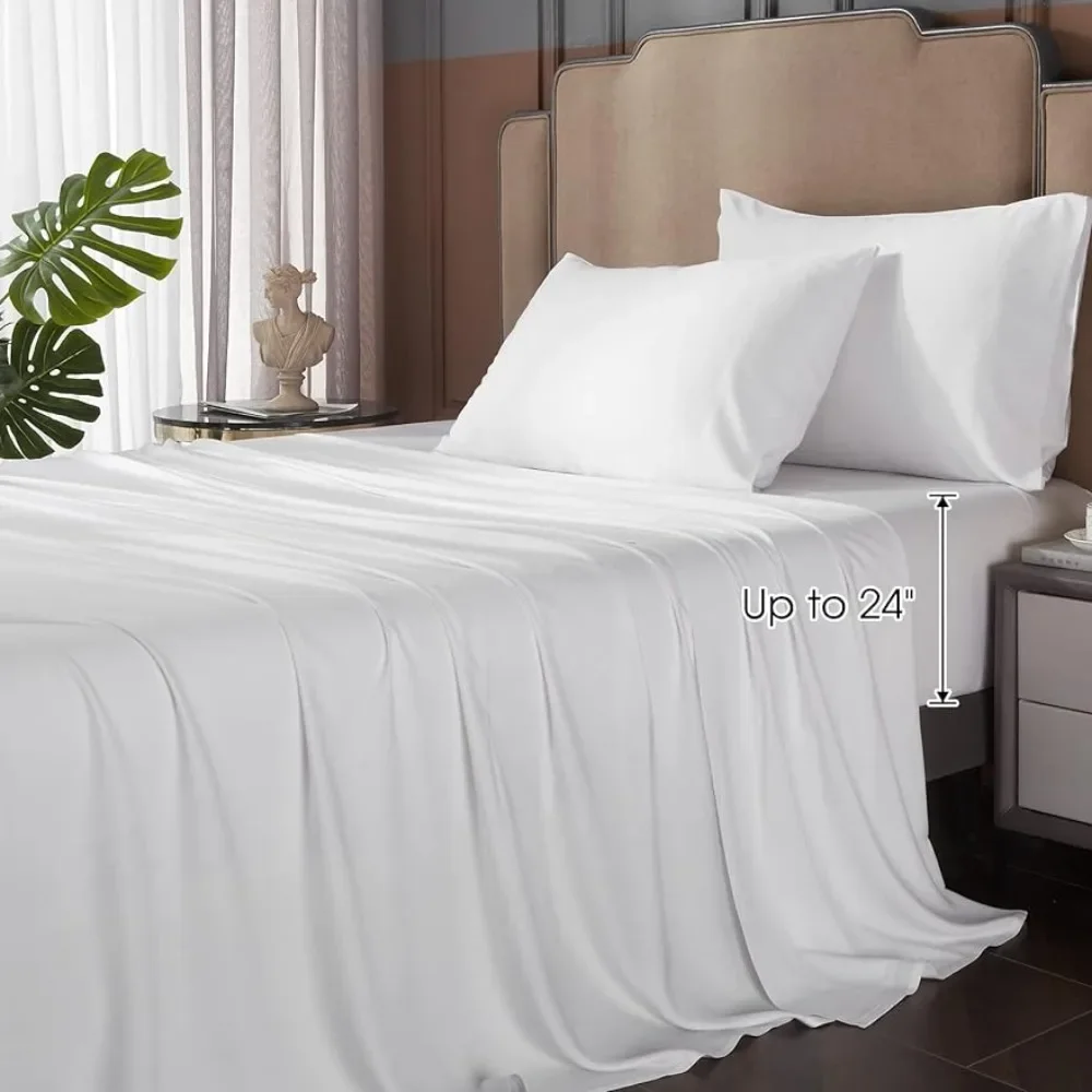 

100% viscose bamboo sheets king size extra deep pocket sheets for hot sleepers, white bamboo sheets luxuriously breathable