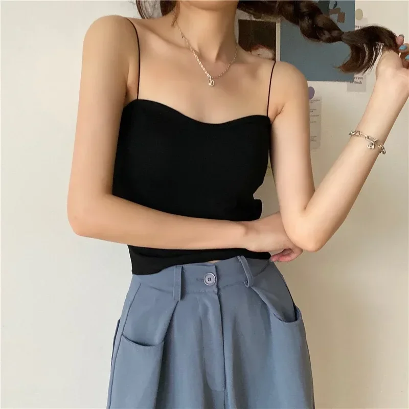 New Women Summer Tank Tops Sleeveless Cotton Bustier with Pads Soft Elastic Wear-resistant Vest Crop Top Seamless Bralette 조끼