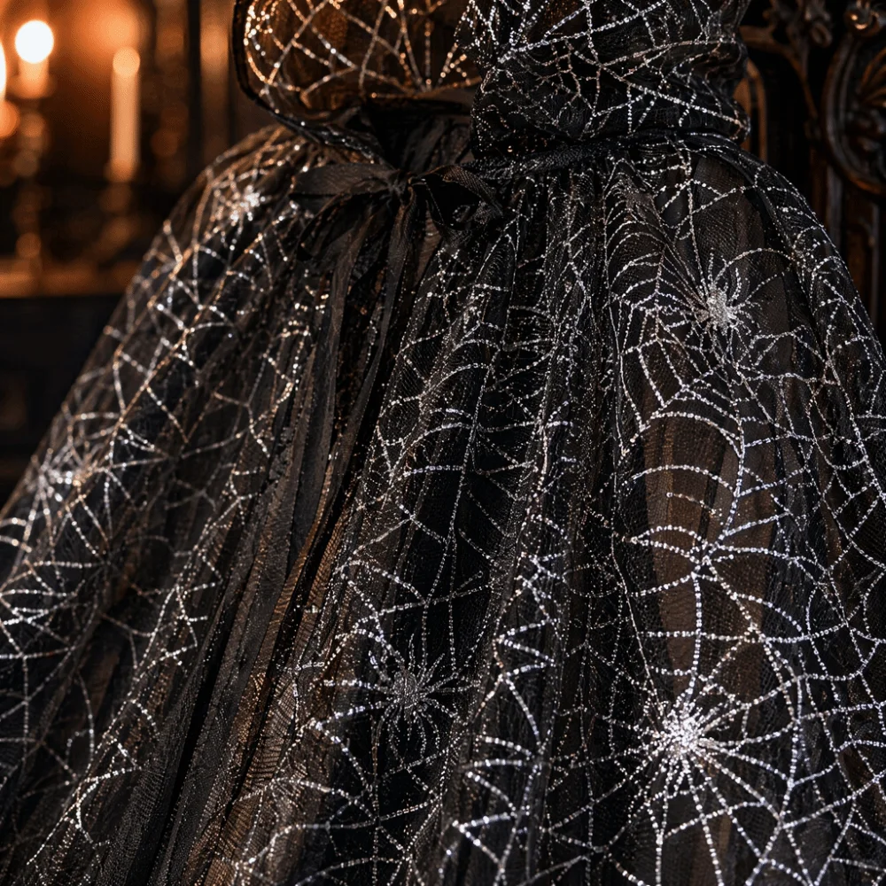 Witch Cosplay Lightweight Halloween Hooded Cape Semi-transparent Bat Spider Web Mesh Cardigan Black Creative Long Cloak Costume