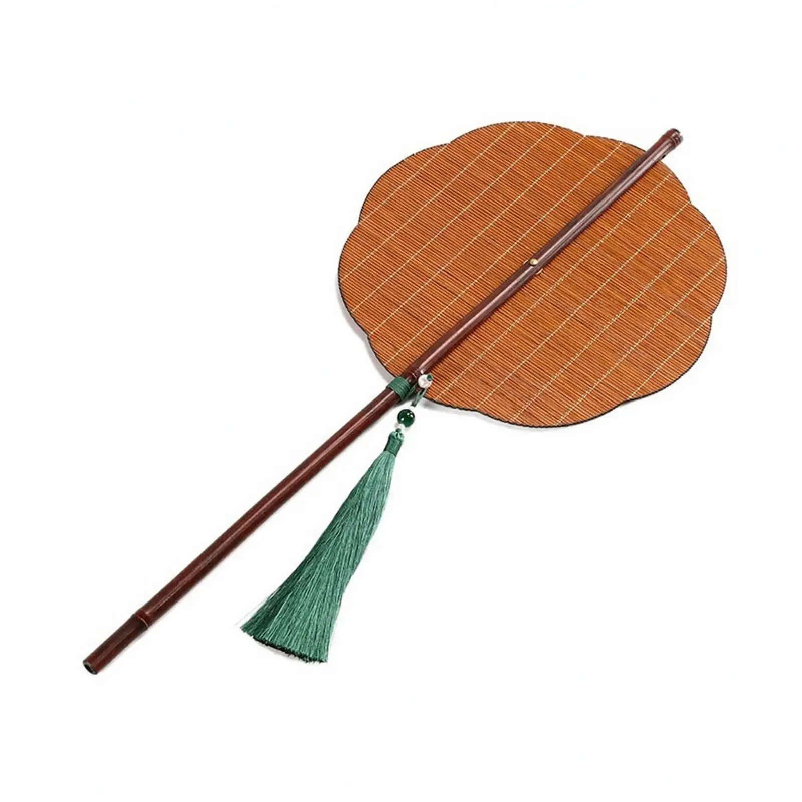 Long Handle Bamboo Fan Foldable Folding Hand Fan with Tassel Traditional for Handheld Air Circulation, Everyday Relaxation,
