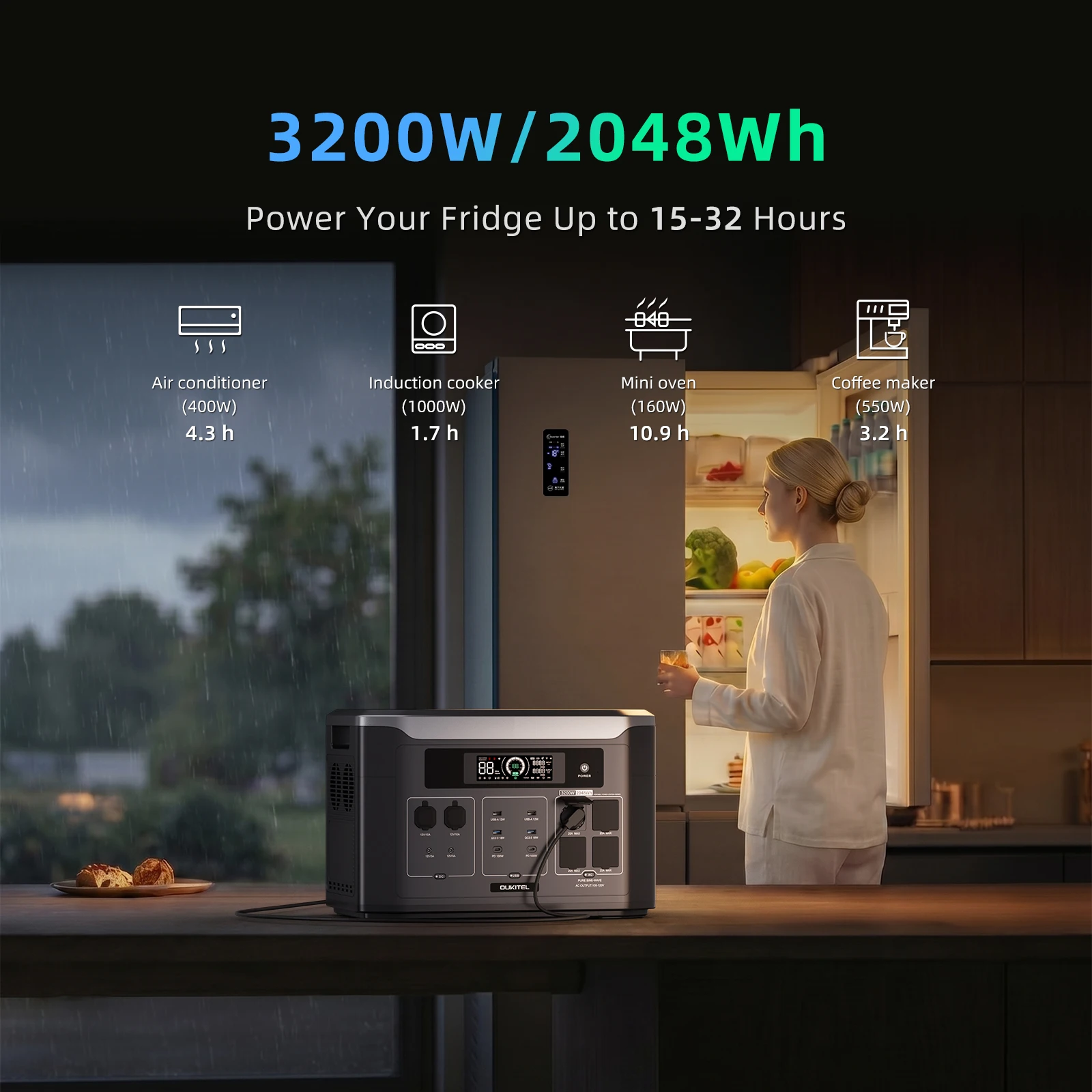 BP3000 Portable Power Station 2048Wh LiFePO4 Solar Generator 3200W AC Output with UPS Backup, 1800W Fast Charging for Home Emergency & RV Camping