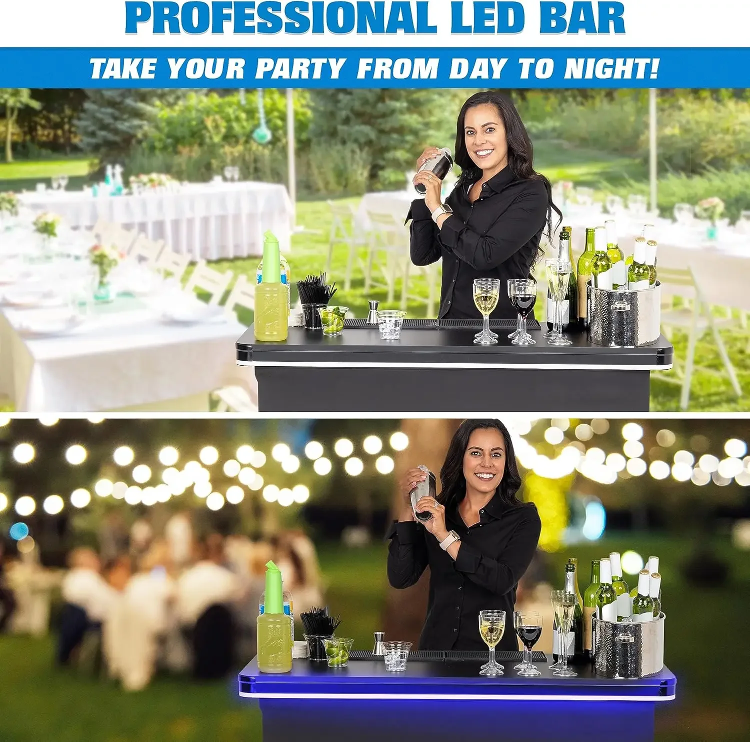 Commercial Grade Portable Bar Table - Mobile Bartender Station for Events