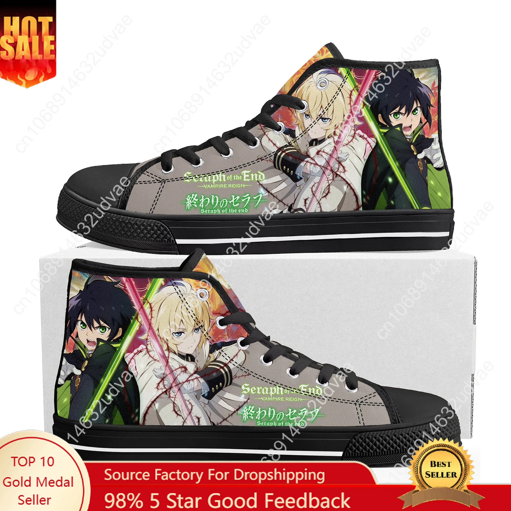 

Seraph of The End High Top Shoes Men Women Teenager Sneakers Canvas High Quality Sneaker Custom Made Couple Shoe Black Sole