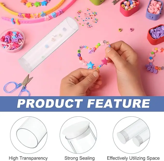 Contenitore in plastica trasparente con tubo di plastica trasparente Entrambe le estremità con coperchio per conservare caramelle con forniture artigianali fai-da-te
