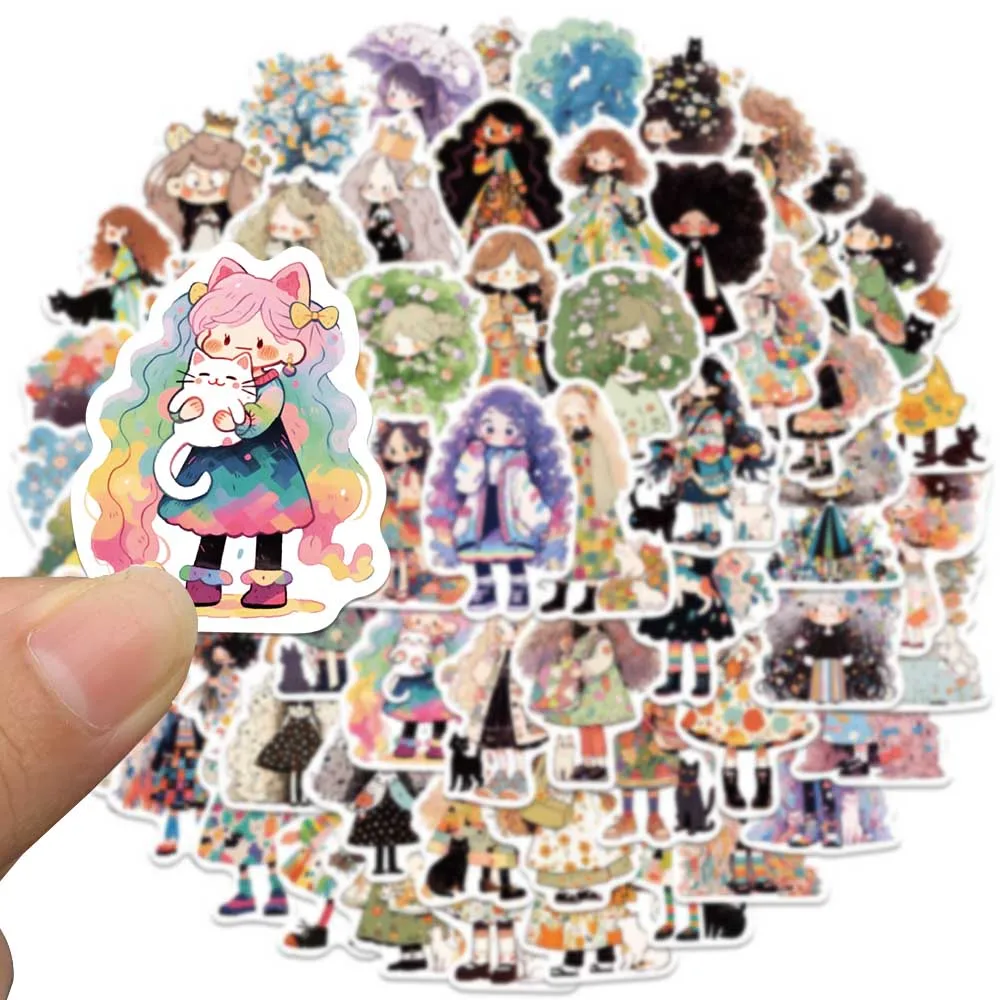 60pcs Cute Cartoon Anime Girls Graffiti Stickers For Laptop Water Bottle Luggage Notebook Phone Waterproof Vinyl Decals