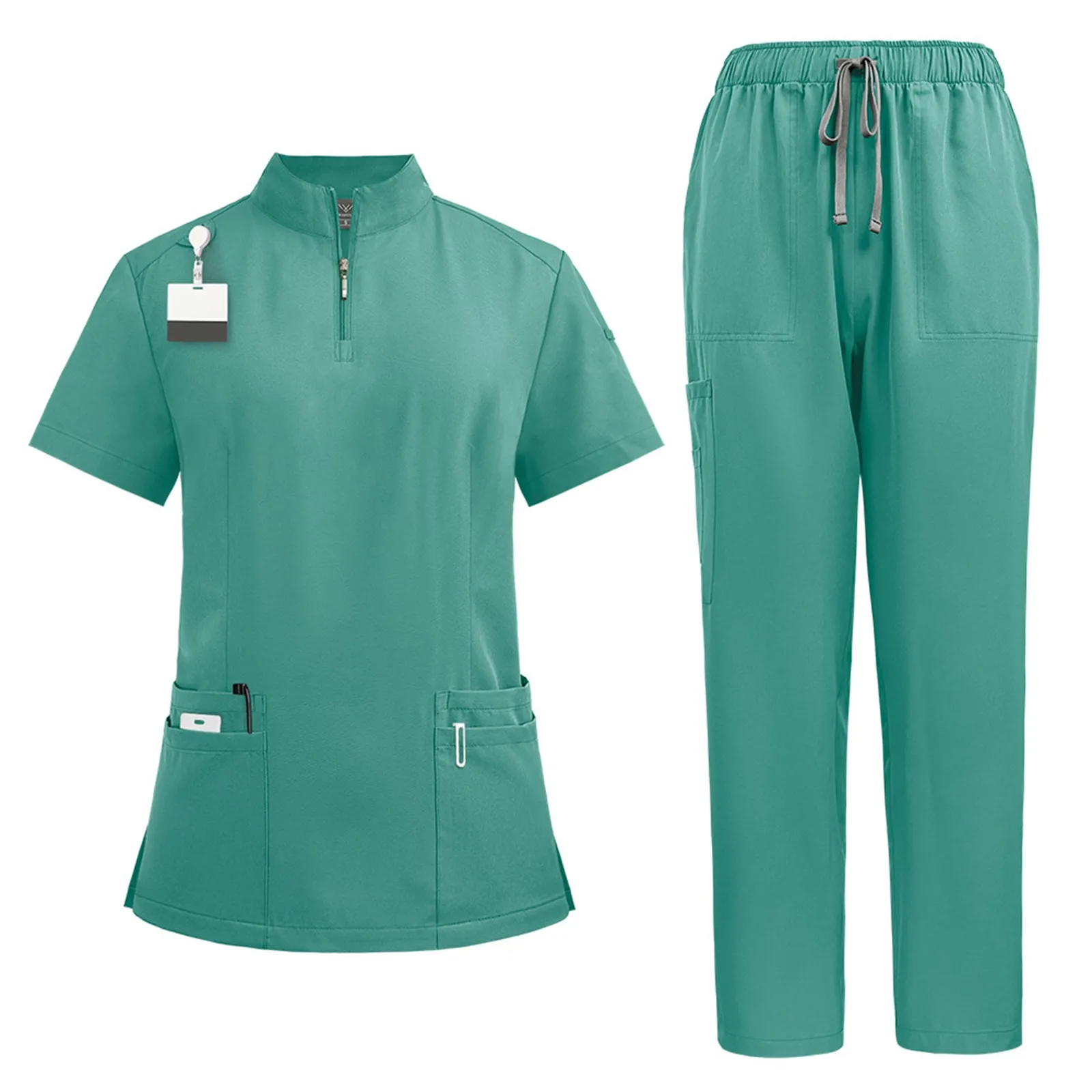 Scrubs Uniform Suit Short Sleeve V-neck Tops+jogger Pants Set Nursing Uniform Women Multicolor Pet Scrub Workwear Suit