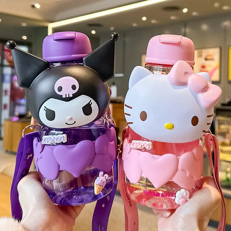 850Ml Cartoon Stro Cup Anime Sanrio Hello Kitty Kuromi Cinnamoroll Draagbare Kinderen Waterbeker Zomer Waterkoker Meisje Waterfles