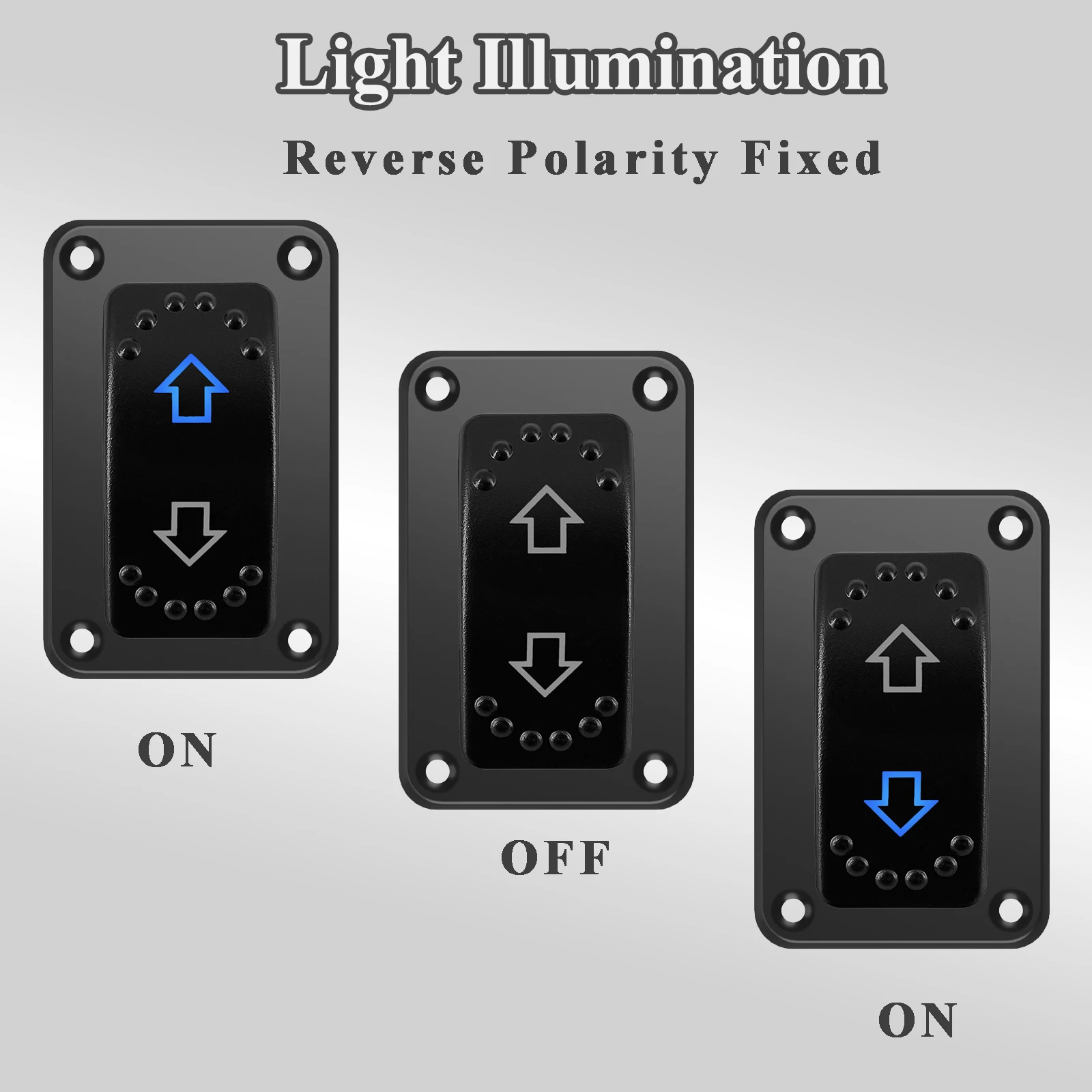 Reverse Polarity Momentary ON Switch Panel 12V Blue Led Light Bar ARROWS 3-Way DPDT For Car Boat Truck Motor Polarity Reversing