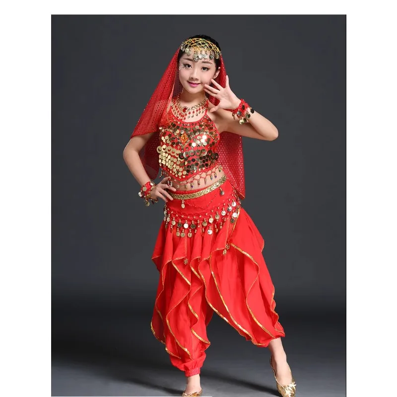 Traje de dança indiana infantil personalizado para crianças roupas de dança do ventre vestido de desempenho para meninas