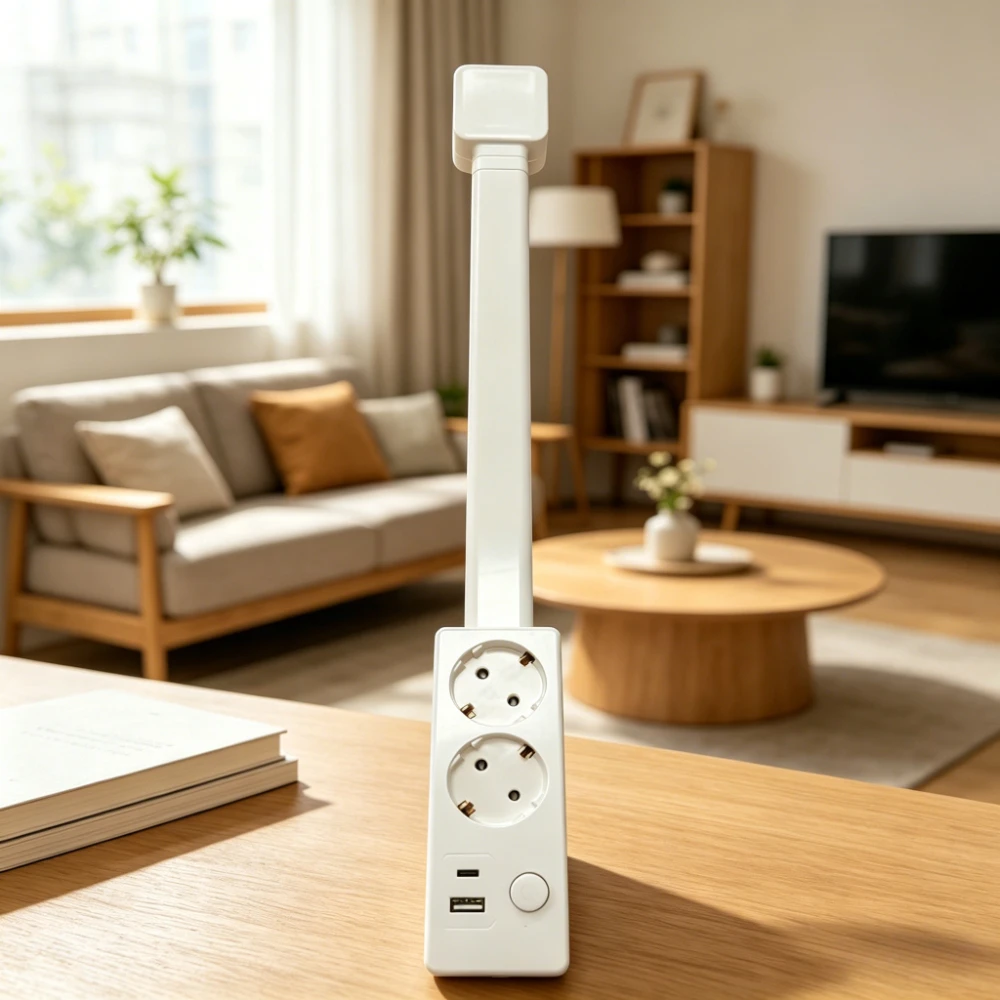 

Retractable Power Outlet Extender - Rotating Plug Adapter, 2 AC + 2 USB, for Blocked Sockets, Space-Saving Compact Design