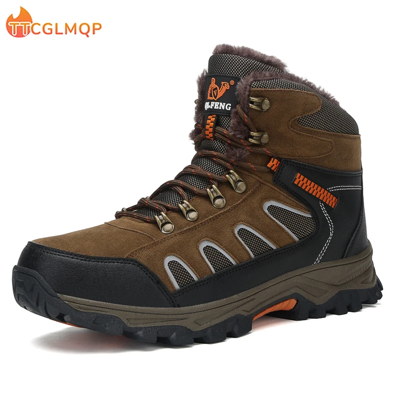 

2025 New Winter Men Snow Boots Waterproof Leather Sneakers Warm Plush High Quality Outdoor Hiking Boots Work Shoes Big Size 48