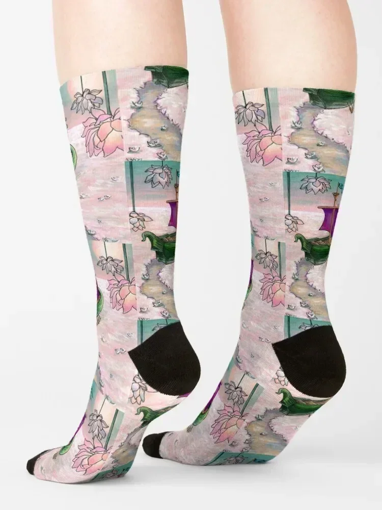 Voyage of the Dawn Treader, The Chronicles of Narnia C.S. Lewis Ship Sailing the Silver Sea with Flowers on Water Socks