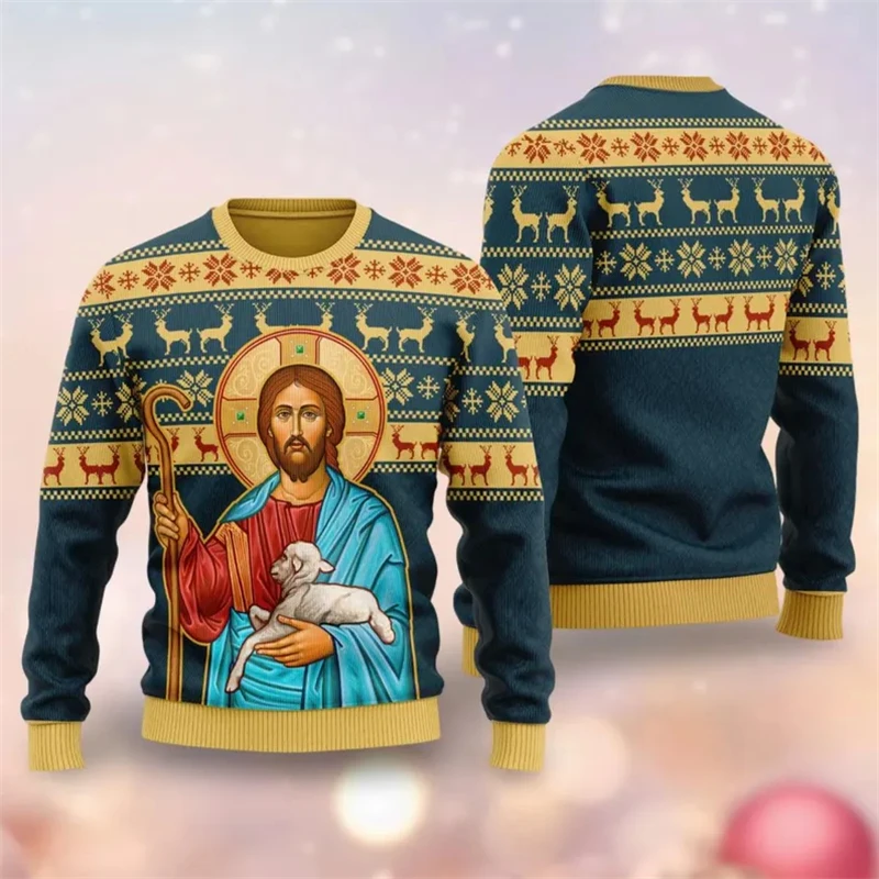 Fashion Jesus Ugly Christmas Sweater For Men Trend Funny Jesus Graphic Women Sweatshirt Loose Streetwear Christian Pullovers