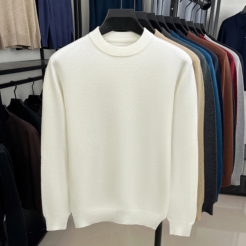

High quality new trend men knitted sweater fashion luxury classic simple solid color versatile soft comfort round neck pullover