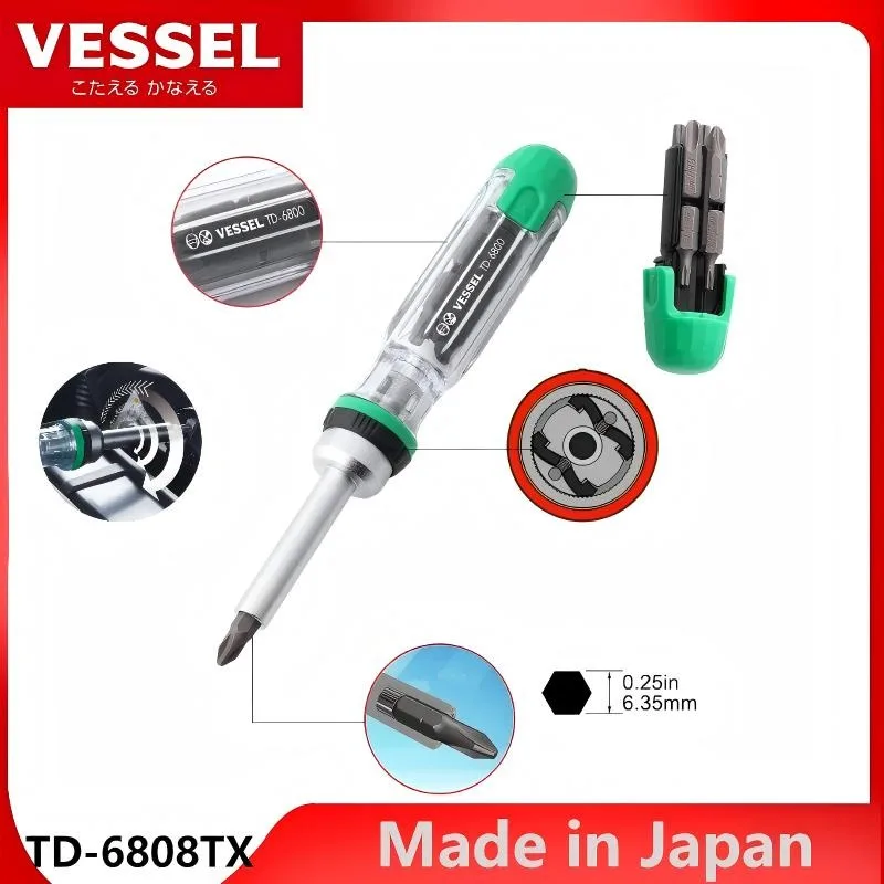 

Набор отверток с храповым механизмом JIS VESSEL Crystal с насадками TD-6816MG/TD-6804MG/TD-6808TX/TD-6808MG, 1 шт.