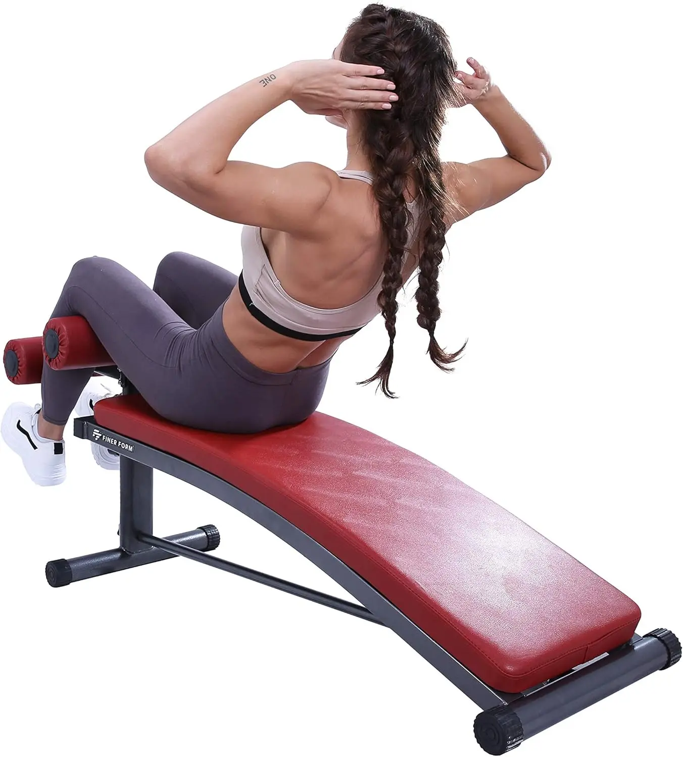 Sit Up Bench with Reverse Crunch Handle - Curved Ab Workout Bench for Your Home Gym. More Effective than an Ab Machi