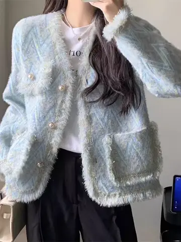 루즈핏 스웨터 코트 통근 스타일 루즈핏 니트 여성용 터틀넥 단추 긴 소매 가을 겨울 루즈핏 여성용 스웨터 코트 스웨터