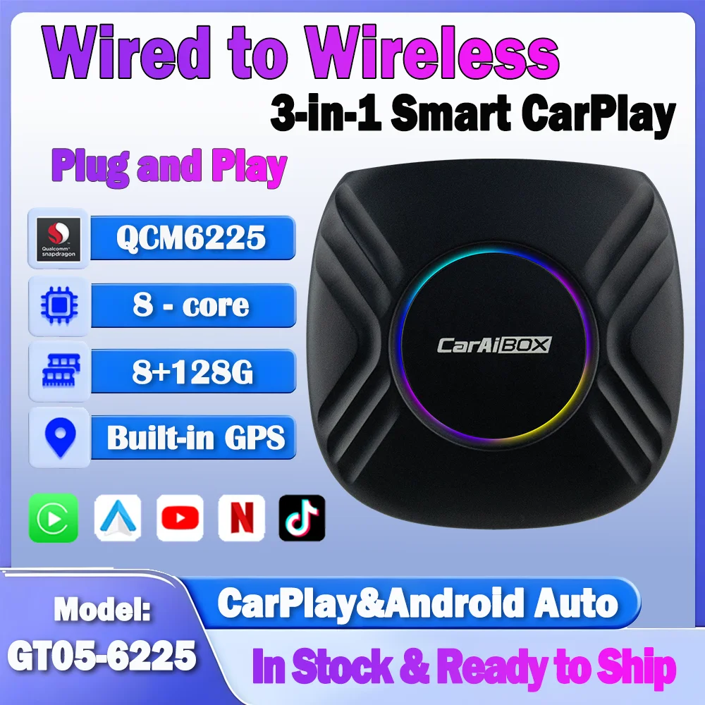

3-in-1 Wireless CarPlay Adapter – Android Box Qualcomm 6225 chip, Wired to Wireless