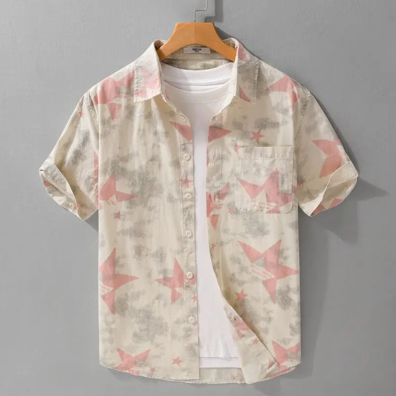 

Artistic Print Shirt Men's Spring Autumn Thin Fashionable Summer Short Sleeve Casual Shirt Outerwear Polyester Fiber