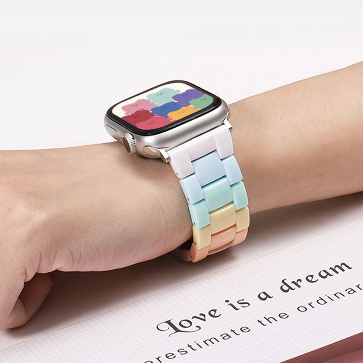 Candy Colored Resin Strap for Apple Watch 49mm 45mm 44mm 42mm 41mm 40mm 38mm Compatible with iWatch Series 9 8 7 se 6 5 3 Ultra