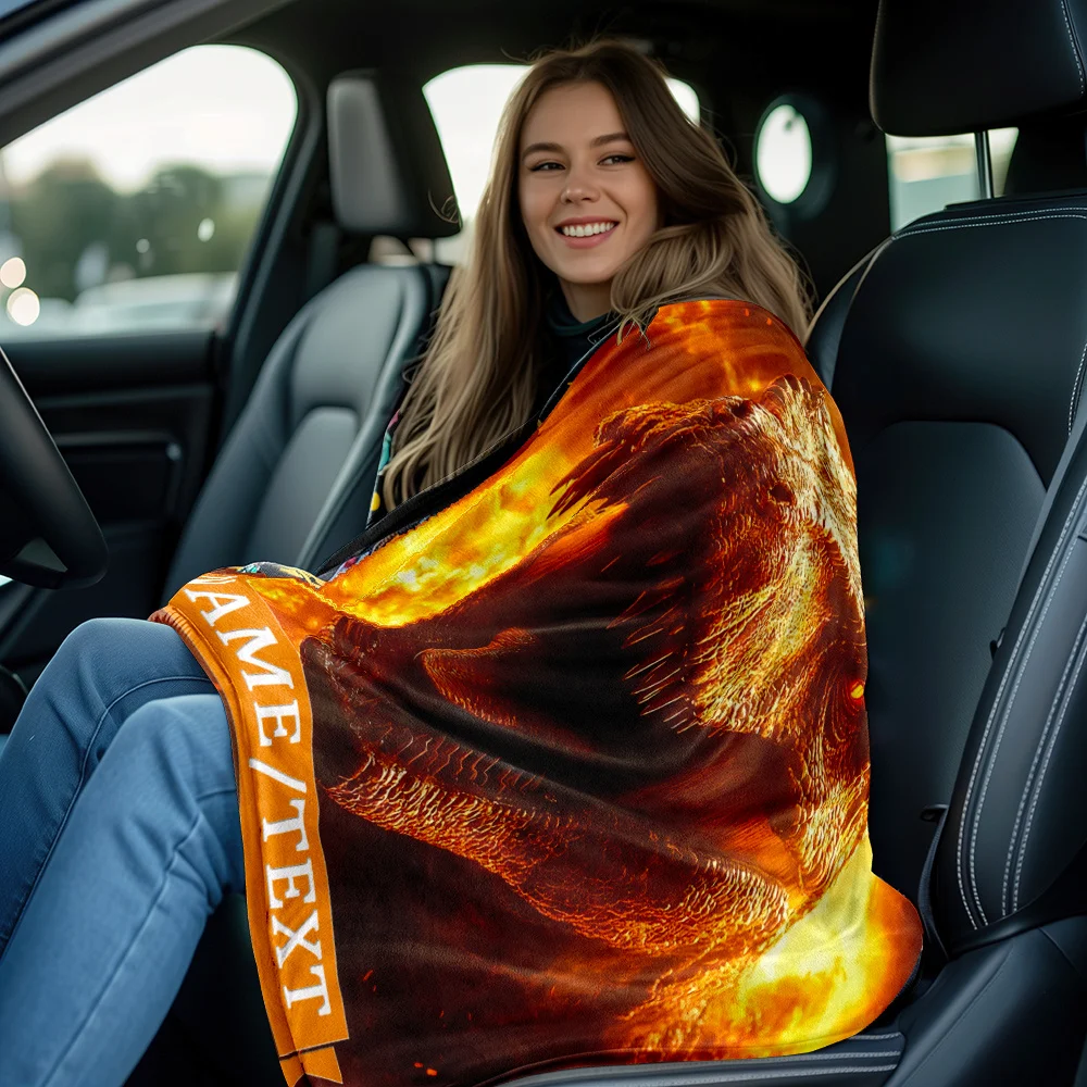 Customizable 1pc Fire Dinosaur Throw Blanket - Soft, Lightweight, Warm Flannel Fabric, No Feathers, Use Without Electricity