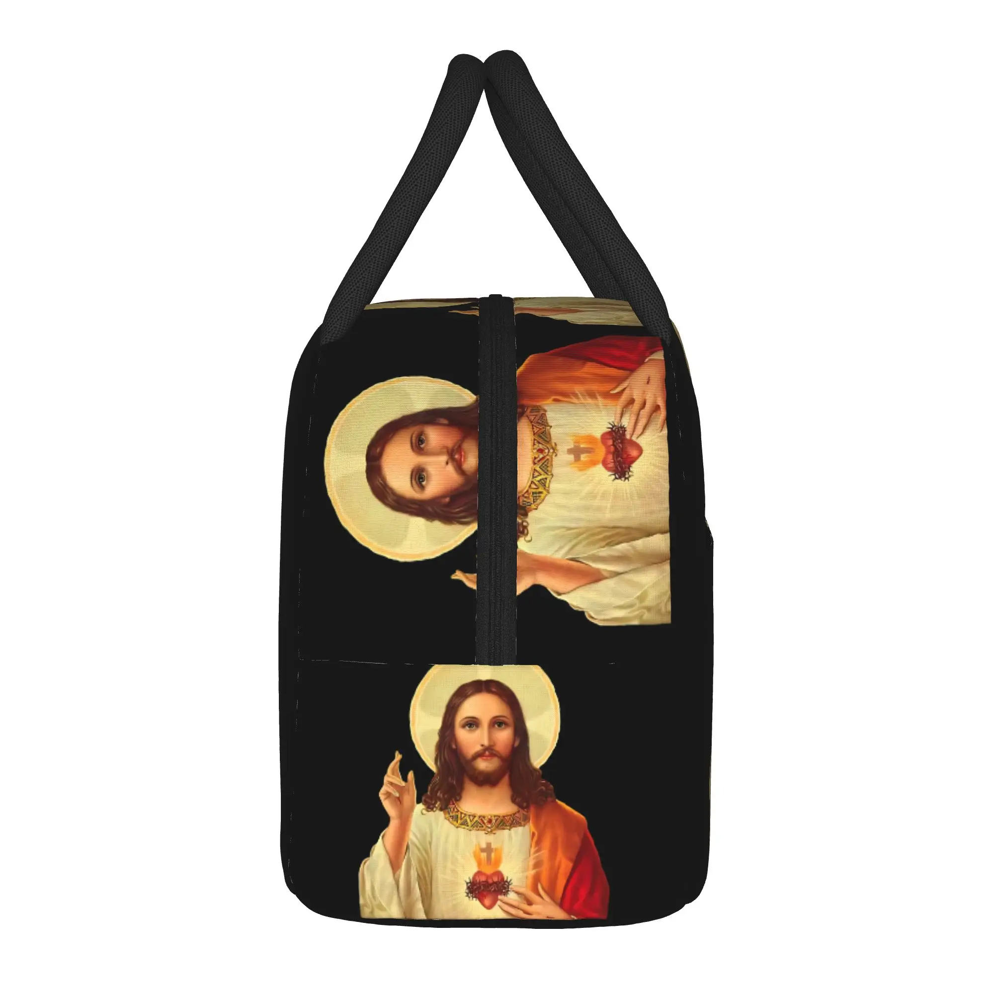 Sacred Heart of Jesus  Lunch Bag  Aesthetic Lunch Box For Adult School Portable Zipper Cooler Bag Oxford Graphic Tote Food Bags