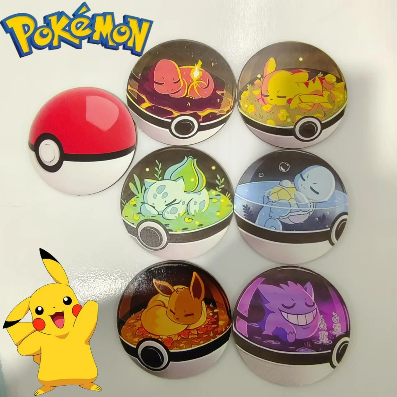 1/7pcs Pokemon ball Anime coaster Pikachu Wooden coaster Bulbasqur Kitchen decoration Heat insulation mat for kids birthday gift