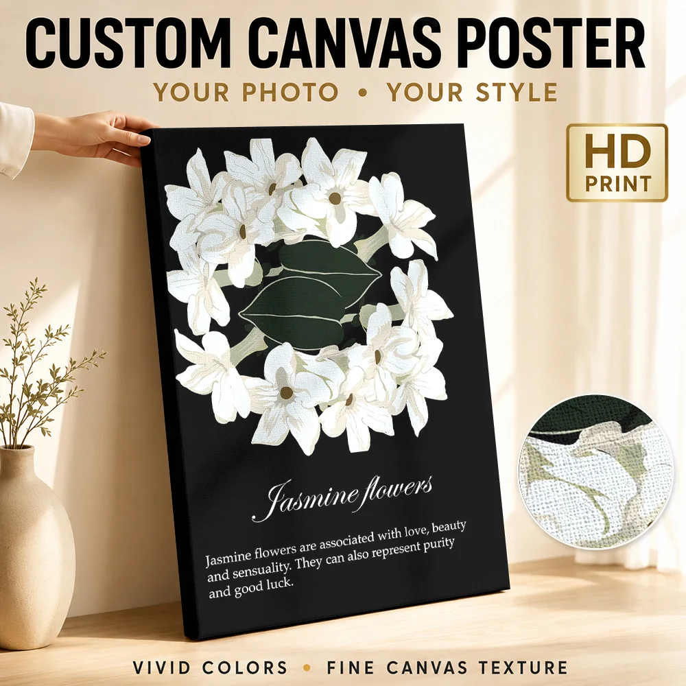 Jasmine Flowers Canvas Painting Poster Personalized Modern Aesthetic Canvas Wall Art for Bedroom Decor Ready to Hang Home Gift