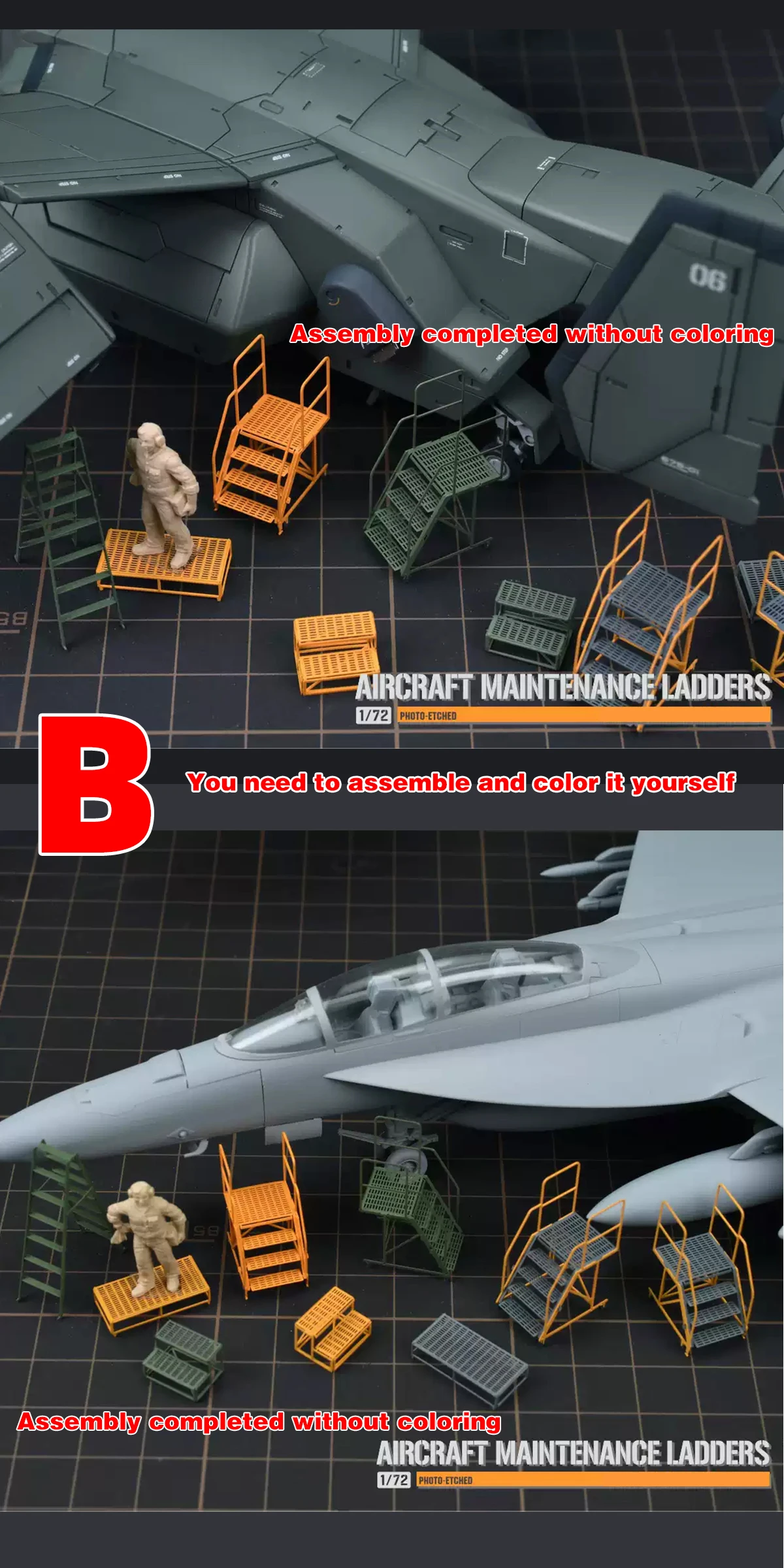 1/72 PE Flugzeugmodell-Bausatz Wartungsleitern Kletterleiter Wagenklappleiter Gerüst Sandtisch Diorama-Modelle – Detail 14