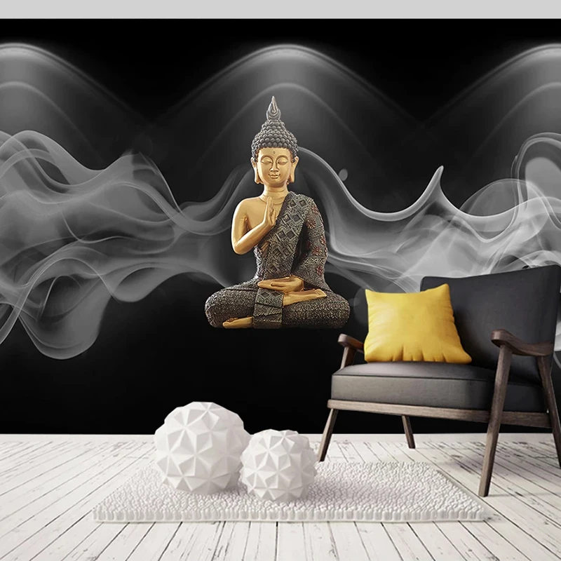 

Indian Wallpaper 3D Abstract Smoke Buddha Sculpture Art Wall Painting Custom Large Size Living Room Bedroom Backdrop Mural Paper