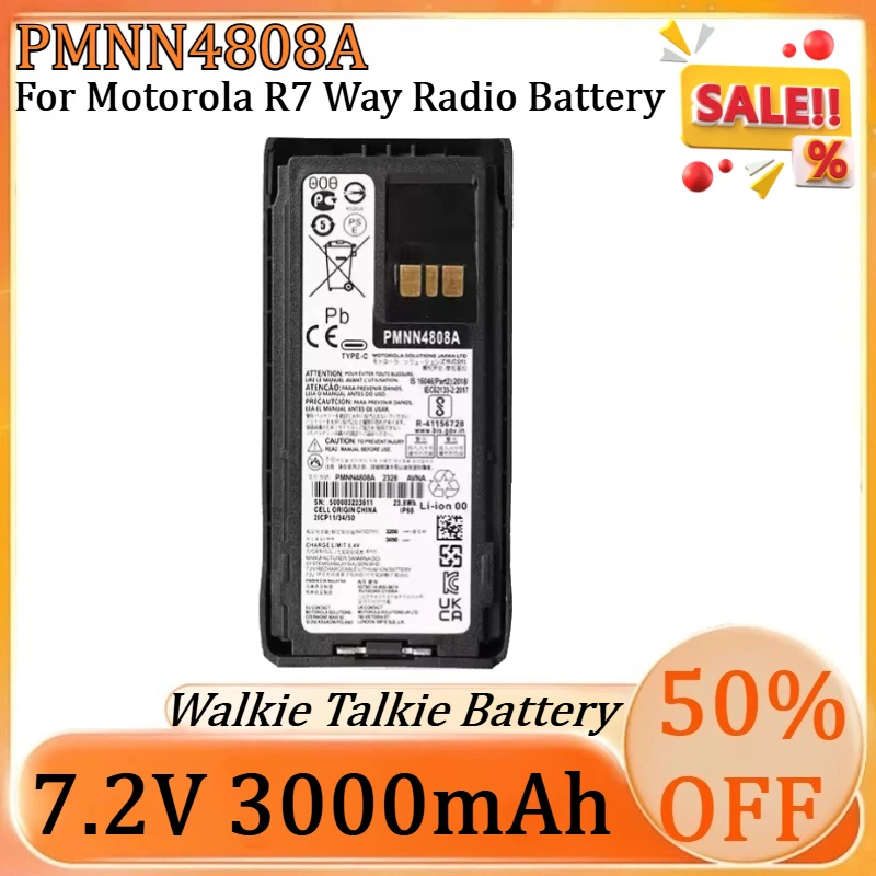 NEW 7.2V 3000mAh For Motorola PMNN4808A Rechargable Battery with Type-C USB Charging for Motorola R7 Way Radio Battery
