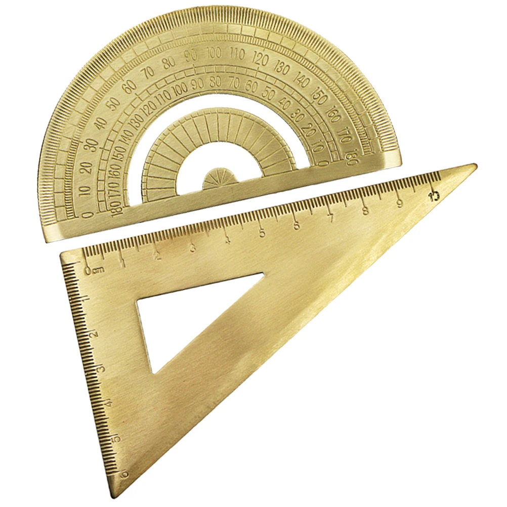 1 set Triangle Ruler Set Brass Protractor Geometry Measuring Tool for School Engineering Drawing Portable Clear Scale Rulers
