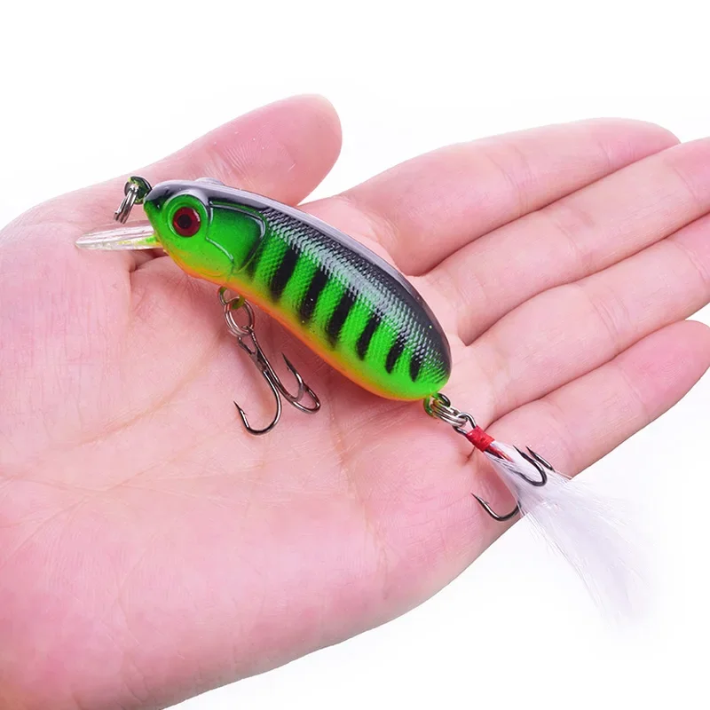 1 Pc Sinking Minnow Fishing Lure 6cm 10g Plastic Wobblers Artificial Hard Bait with 8# Feather Hooks for Pike Bass Crankbaits