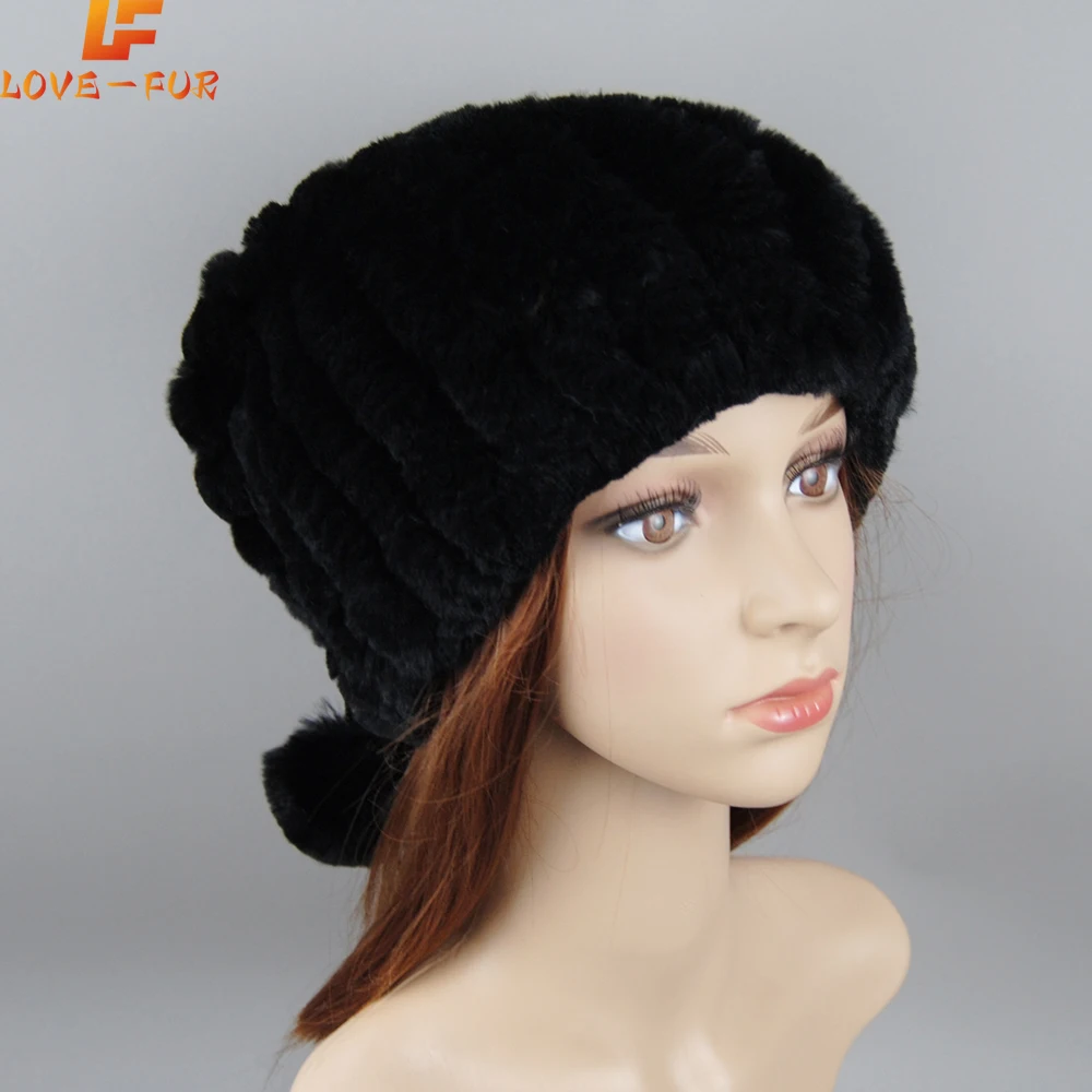 

2025 New Brand Winter Women Real Rex Rabbit Fur Hats&Scarves Natural Knitted Real Fur Cap Lady Warm Rex Rabbit Fur Hats&Mufflers