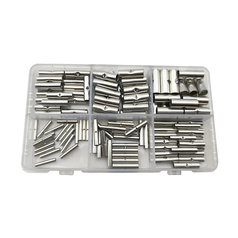 120Pcs/Box Butt Wire Connector Tinned Crimp Terminal Splice Tube Electrical Wire Sleeve Bare Terminals Tubular Butt 26-10AWG