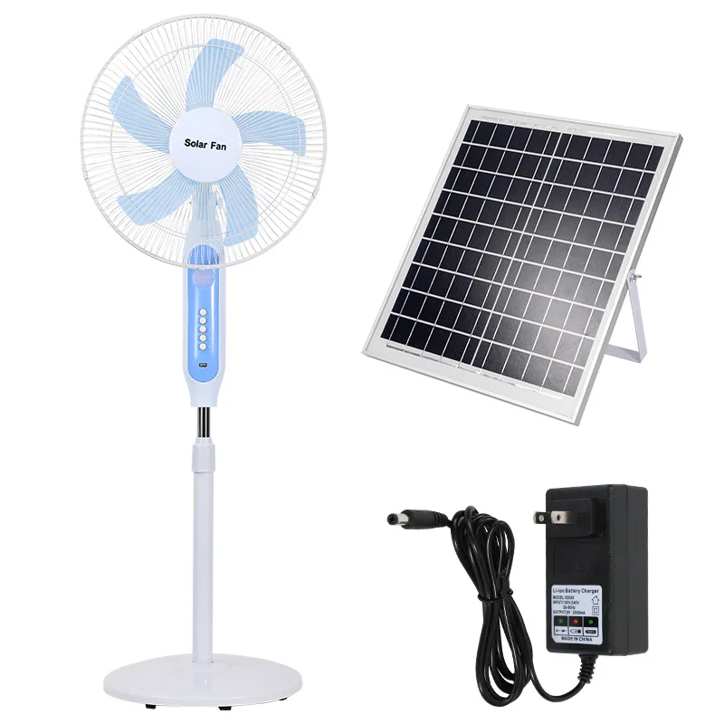 Table Fans 12Inch Rechargeable Power Solar Panel Energy Solar Electric Fan Lanterns Camping Led Light Solar Fan