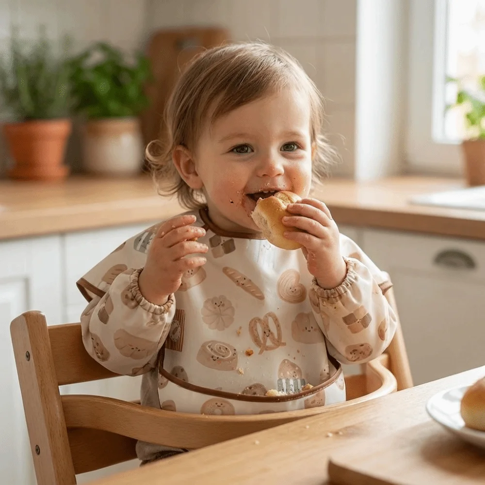 

Sleeveless Design Waterproof Baby Bib Reusable Fabric Oil-resistant Material Feeding Bib Pocket Design Adjustable