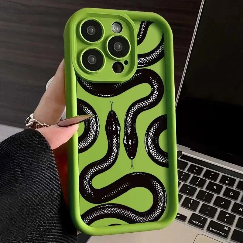 Cute Doodle Funny Snake Case for IPhone 14 13 12 11 15 Pro Max XS XR X 8 7 Plus SE2 IPones 14Pro 15Pro Matte Soft Silicone Cover