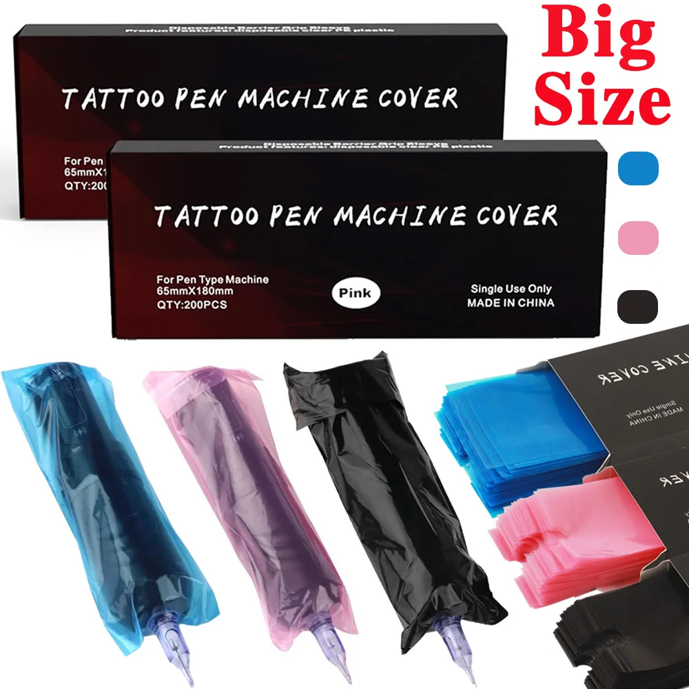 200/100/50pcs Big Size Tattoo Pen Machine Covers 65x180mm Sleeve Protectors for Tattoo Cartridge Machine Bags Tattoo Accessories