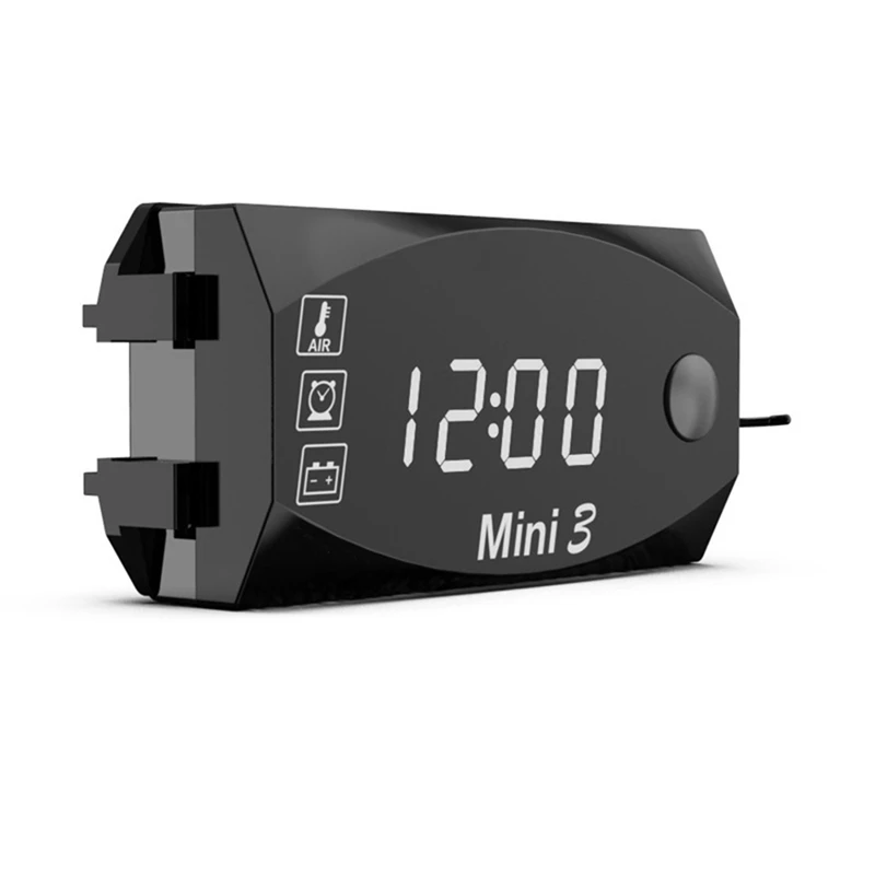 LCD Display Voltmeter Waterproof IP67 Digital Time Clock For Motorcycle Scooter Car Boat 3-In-1 Thermometer