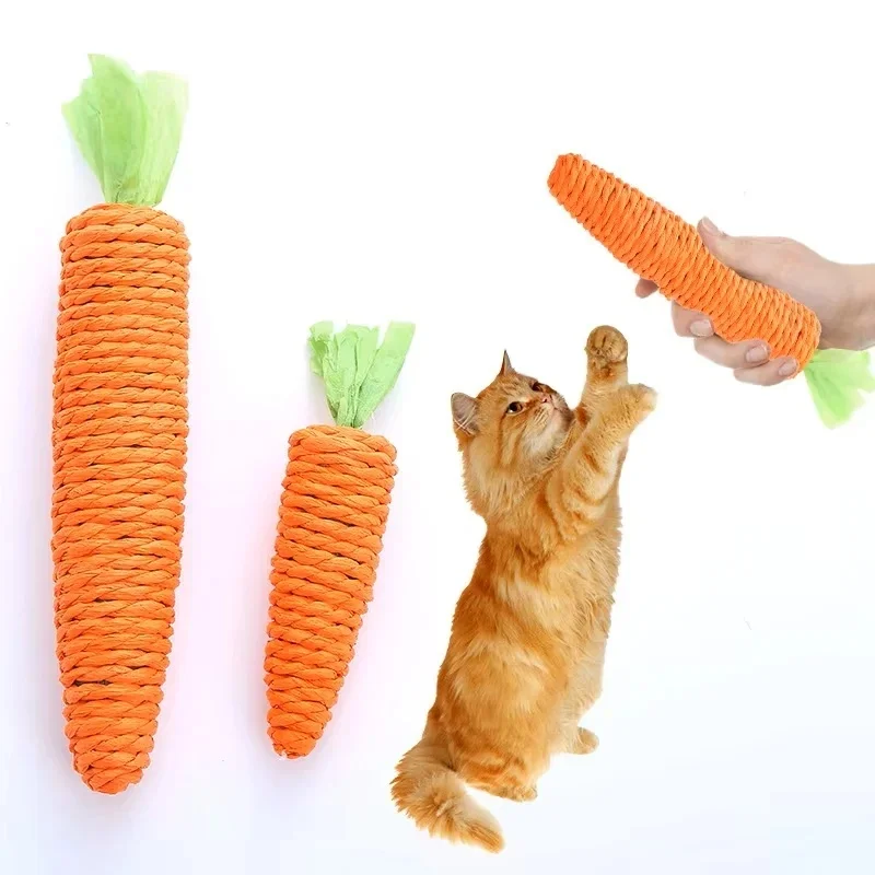 1-4pcs Fun Cat Teething Stick Sound Carrot Cuddle Toy Anti-Bite Scratch Board Pet Supplies for Interactive Entertainment