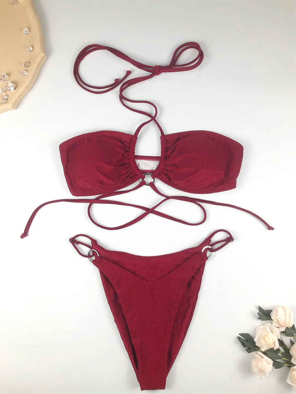 

Sexy Rings Halter String Bikini Extreme Micro Bandeau Swimsuit Push Up Vacation Swimwear Women Beach Outfit Bathing Suit Biquini