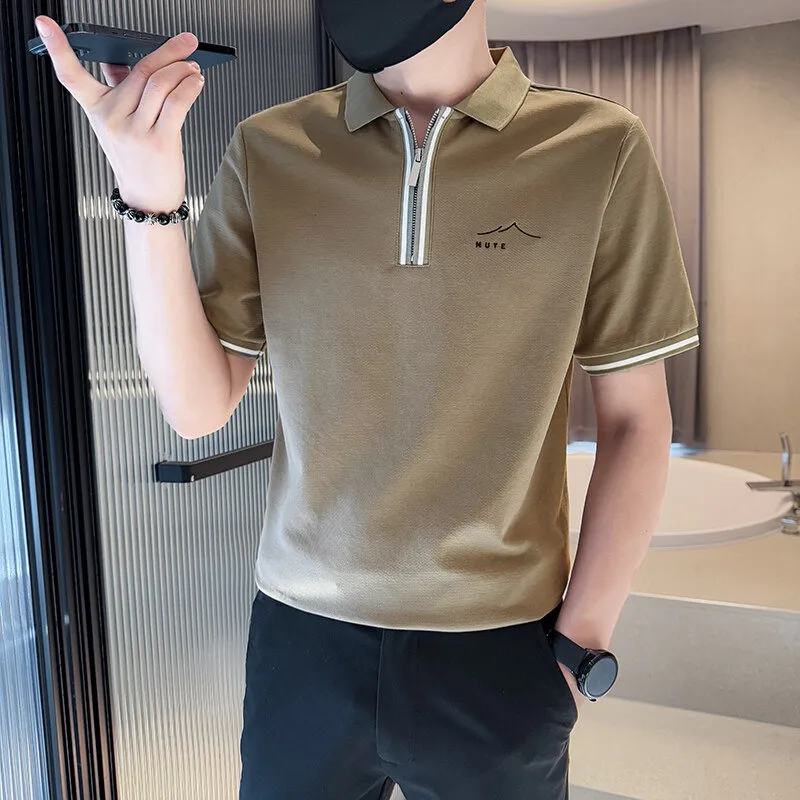 

Summer Short Sleeve Polo Shirts Men's Thin Breathable Lapel T-shirt Half Zipper Slim Casual Business POLO Tees Tops Men Clothing