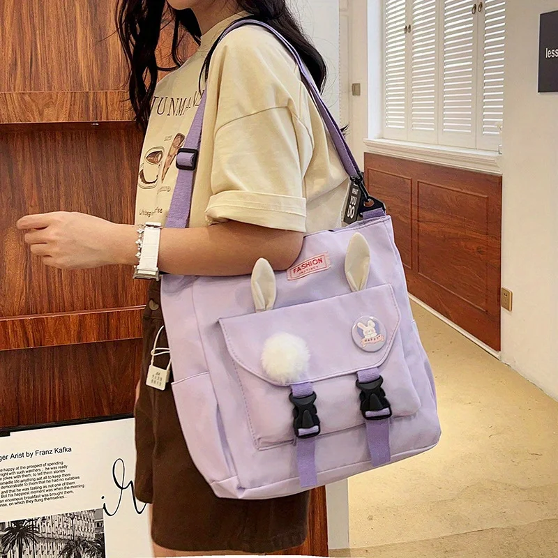 Adorable sac fourre-tout oreilles de lapin, look mignon, sac à main en Nylon accentué, sacs à bandoulière parfaits pour un usage quotidien, Design élégant