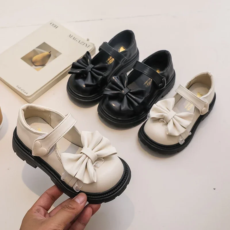 

2026 New Girl Lolita Dress Mary Jane Shoes Sweet Bow Fashion Princess Leather Shoes Casual Party Children's Flat Shoes